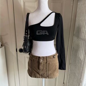I AM GIA Black Bling One Shoulder Jupiter Crop Top